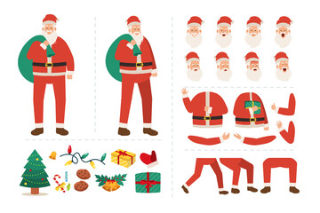 Santa claus in red clothes. Character for animation with various facial expressions, hand gestures, body and leg movement illustration