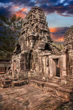 Ancient Ruins Of Angkor  Temple In Angkor Wat Complex, Cambodia.