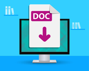 Design banner - Upload doc file. the desktop computer in the room is standing on the table running out of word file.