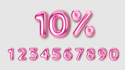 Set off discount promotion sale made of realistic 3d pink balloons. Vector.