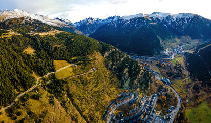 Wall Mural - Aerial view of village of El Tarter in Andorra, located in the parish of Canillo
