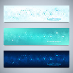Wall Mural - banners design template for healthcare and medical decoration with flat icons and symbols. science, 
