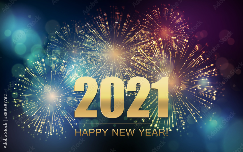 2021 New Year Abstract background with fireworks. Vector - obrazy, fototapety, plakaty 