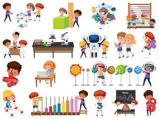 Sticker - Set of children with education objects isolated