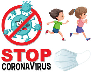 Stop coronavirus logo with children running