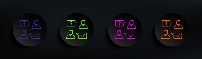 Poster - job interview dark badge color set. Simple thin line, outline vector of interview icons for ui and ux, website or mobile application