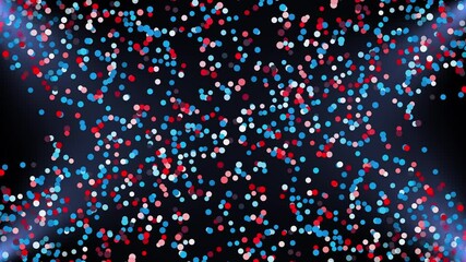 Poster - Flying colored round particles in the rays of light, computer generated. 3d render of festive backdrop