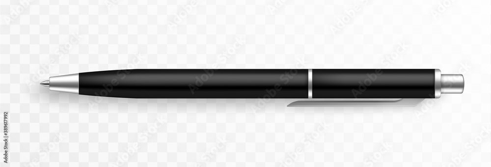 Pen template. Realistic black and silver ballpoint mockup, top view 3d ...
