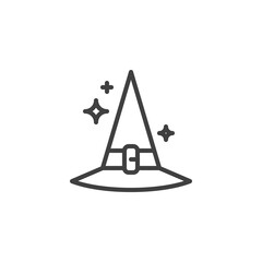 Witch hat line icon. linear style sign for mobile concept and web design. Magic hat with stars outline vector icon. Symbol, logo illustration. Vector graphics