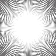 Comic book black and white radial lines background. Manga speed frame.Superhero action. Explosion vector illustration. Square stamp.