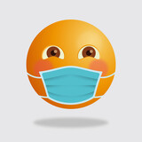 Fototapeta Koty - Emoji with protective medical mask. Virus. Medical mask emoji icon. Infected patient wears medical face mask to prevent spread of illness. Icon for coronavirus outbreak. Chat Elements. Vector