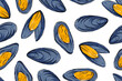 Seamless pattern of hand drawn vector mussels