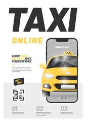 Wall Mural - Design for online taxi advertising. Vector layout with taxi car. Adapt for poster, flyer, banner or social media.