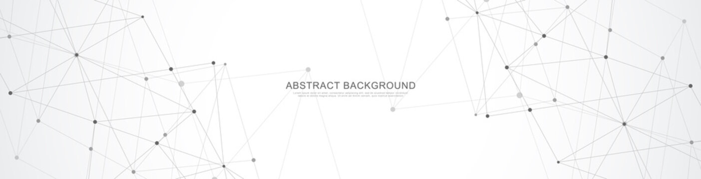 Website header or banner design with abstract geometric background and connecting dots and lines. Global network connection. Digital technology with plexus background and space for your text.