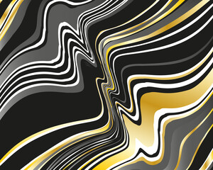 Wall Mural - Dark dynamic background with black and golden wavy lines  Vector illustration