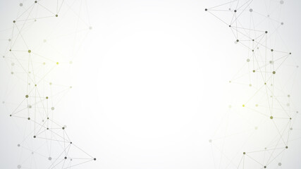 Poster - Abstract polygonal background with connecting dots and lines. Global network connection, digital technology and communication concept.
