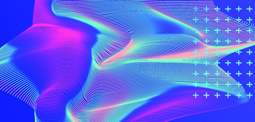 Aufkleber - Glitchy and distorted surface of lines. Abstract technology background.