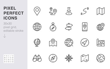 location line icon set. compass, travel, globe, map, geography, earth, distance, direction minimal v