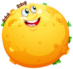 Sticker - Yellow moon with happy face in cartoon character on white background