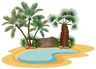 Wall Mural - Desert landscape with nature tree elements on white background