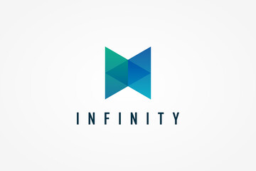 Poster - Abstract Initial Letter M Logo. Blue Geometric Shape Origami Infinity Style isolated on White Background. Usable for Business and Branding Logos. Flat Vector Logo Design Template Element.