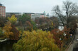 Aerial view landscape cityscape of Munich city from roof top of Des deutsches Museum Bibliothek library and Kleine Isar river while fall autumn at Munich capital in Bavaria, Germany