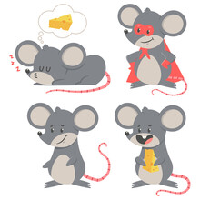 Cute Cartoon Mouse Vector Cartoon Character Set Isolated On A White Background.