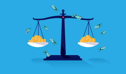 Wall Mural - Equal pay - Scale with money showing equal salary and pay. Economic fairness and justice concept. Vector illustration.