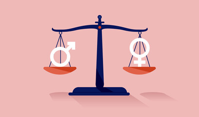 Wall Mural - gender equality - weight scale with gender signs showing equal weight.
