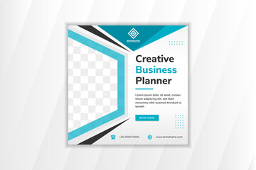 Poster - social media banner for creative business planner promotion. square layout use white grey gradient b