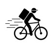Black flat icon of delivery cyclist on white background