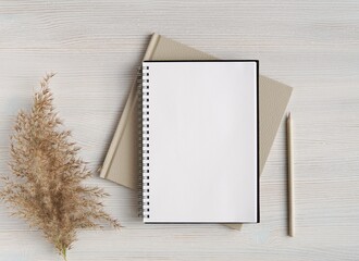 empty spiral notebook mockup for planner template, art, lettering or text, wedding planner, neutral 