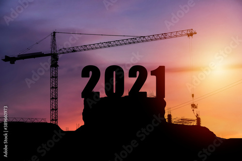 Cuadros en Lienzo Cranes building construction 2021year sign