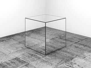 Wall Mural - Mirror cube stands in a white room, 3d art