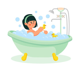 Sticker - Girl taking a bath - colorful flat design style illustration