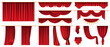 © Sensvector - Set of red curtains isolated decorative stage cloth. Vector luxury cornice decor, domestic fabric interior drapery textile labrecque, scarlet silk velvet curtain. Theatre, cinema scenes decorations