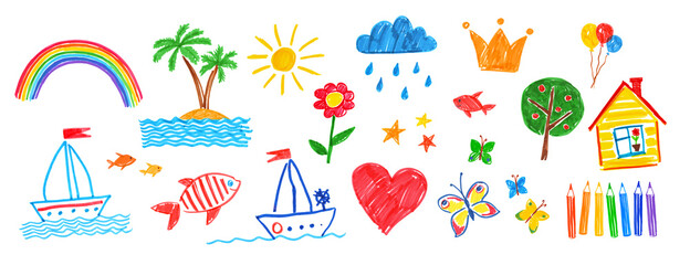 illustration set of childlike drawings