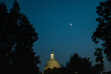 Dome Of The US Capitol Building At Night