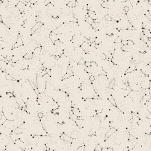 Star Constellation Zodiac Space Black White Seamless Vector Pattern