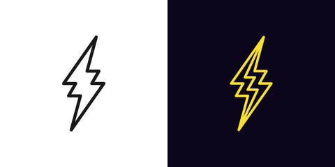 Sticker - Outline thunderbolt icon. Linear lightning bolt with editable stroke, electrical storm