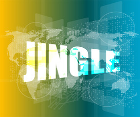 Poster - jingle word on digital screen background with world map