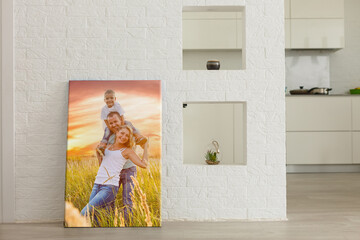 Wall Mural - wall art photo canvas in room interior.