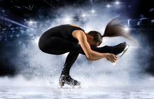 Sit Spin. Woman Figure Skating In Action. Sports Banner