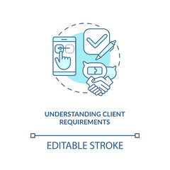 Understanding client requirements concept icon. App developer skills. Creating exactly what client wants idea thin line illustration. Vector isolated outline RGB color drawing. Editable stroke