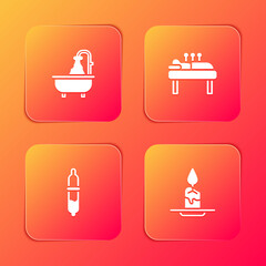 Poster - Set Bathtub, Acupuncture therapy, Pipette and Aroma candle icon. Vector.