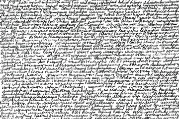 Leinwandbilder - Grunge texture, abstract monochrome background. Illegible handwritten text. Small, incomprehensible handwriting. Vector illustration. Overlay template.