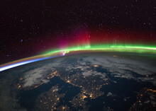 Aurora Borealis (Northern Lights) Over Scandinavia From The International Space Statio (ISS). Elements Of This Immage Supplied By NASA.