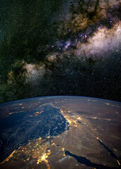 Wall Mural - the milk way over the eastern mediterranean and red sea from the international space station, iss. e