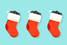 Three Christmas Stockings With Coal Illustration. Clipart Image.