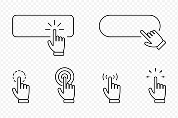 Aufkleber - Click cursor pointer icon set with blank button. Website banners and clicking cursor on transparent background. Vector illustration.